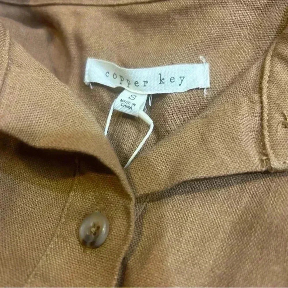 Womens Copper Key Linen Blend Button Shirt Long Sleeve L Linen Viscose Brown - Picture 4 of 4